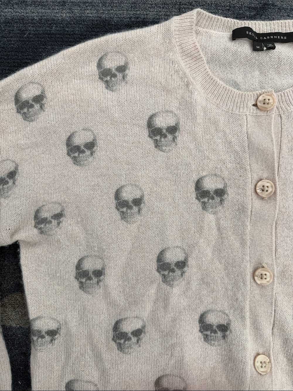 Skull Cashmere Light Tan/Brown Skull-Print Button Cardigan - Picture 5 of 10